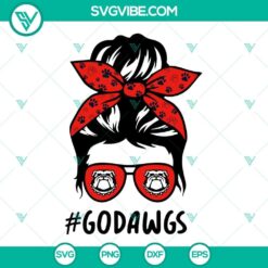 Messy Bun Go Dawgs Mom And Daughter SVG File with Bulldawgs Football theme, perfect for Georgia Bulldogs fans.