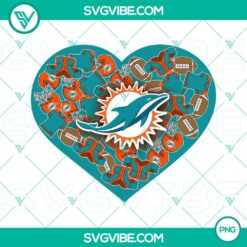 Miami Dolphins themed heart Valentine PNG design, perfect for DIY projects or digital creations.