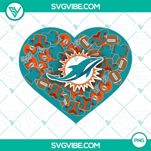 Miami Dolphins themed heart Valentine PNG design, perfect for DIY projects or digital creations.