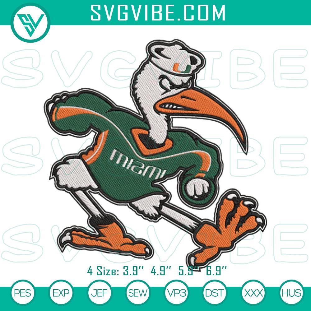 Miami Sebastian Logo Embroidery Design Files Miami Sebastian NCAA sports logo embroidery file with vibrant colors and intricate design.