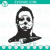 Michael Myers and knife embroidery design with Halloween horror movie pattern, ideal for spooky themes.