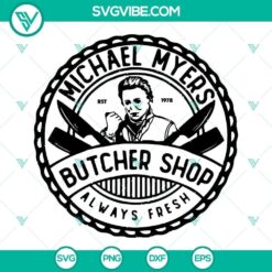 Michael Myers Butcher Shop SVG files - Halloween themed, scary horror graphics for digital design projects.
