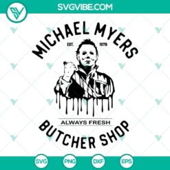 Michael Myers Butcher Shop SVG files featuring Halloween-themed images perfect for Halloween crafts, with Michael Myers character.
