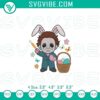 Michael Myers Easter embroidery design, horror-themed Easter embroidery file with Michael Myers silhouette surrounded by Easter eggs.