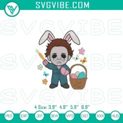Michael Myers Easter embroidery design, horror-themed Easter embroidery file with Michael Myers silhouette surrounded by Easter eggs.