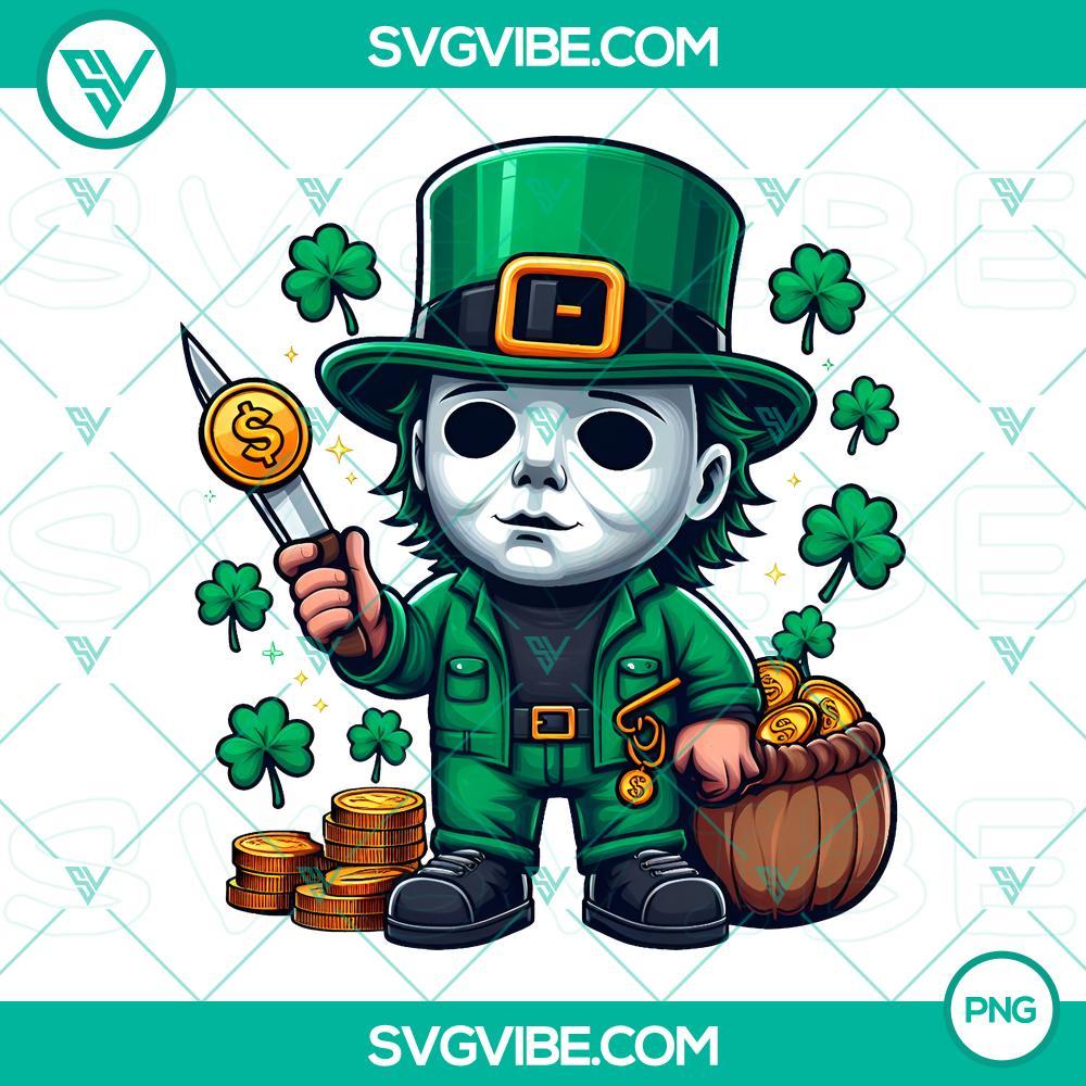 Michael Myers St Patrick Day PNG Images, Patrick Day Horror Characters PNG Image Michael Myers and other horror characters dressed for St. Patrick's Day event in PNG format, perfect for spooky holiday designs.