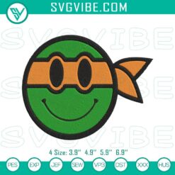 Michelangelo Ninja Turtle Smiley Machine Embroidery design for TMNT fans, digital character file for embroidery projects.
