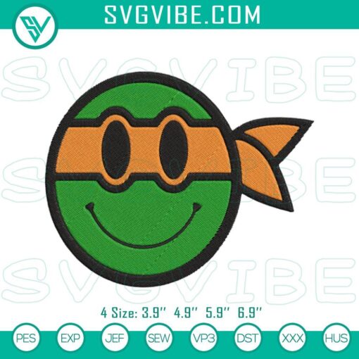 Michelangelo Ninja Turtle Smiley Machine Embroidery design for TMNT fans, digital character file for embroidery projects.