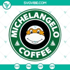 Michelangelo Ninja Turtle SVG file, ideal for coffee lovers and fans of the Teenage Mutant Ninja Turtles. Perfect for craft projects.