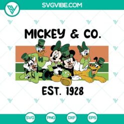 Mickey and Co Est 1928 St Patrick's Day SVG featuring an Irish Disney design, perfect for St. Patrick's Day crafts and apparel.