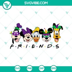 Colorful Mickey and Friends Mardi Gras themed SVG file with Disney characters, PNG EPS DXF format for crafts.