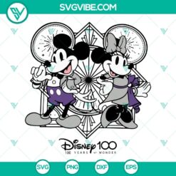 Vintage Mickey and Minnie Disneyworld design celebrating 100 Years of Wonder in SVG format, perfect for Disney fans.