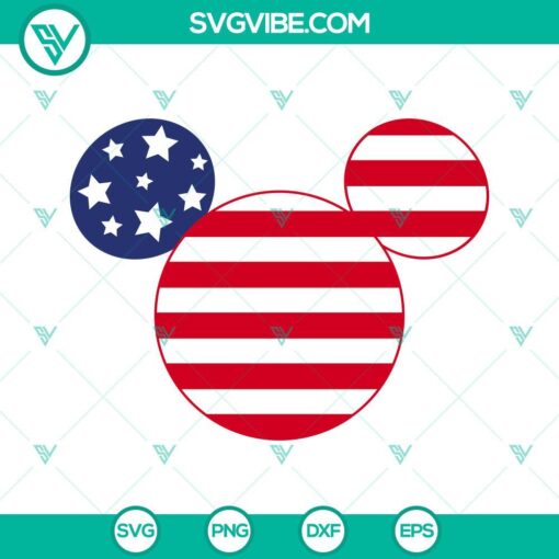 Mickey and Minnie ears stars and stripes USA flag SVG files, patriotic red, white, and blue design for digital crafting projects.