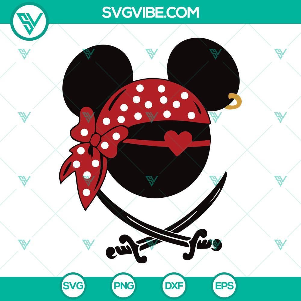 Mickey And Minnie Mouse Ears Pirates SVG Bundle Mickey and Minnie Mouse pirate-themed SVG file bundle, ideal for Disney lovers. Great for DIY projects and crafts.