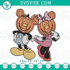 Disney Halloween embroidery designs featuring Mickey and Minnie with pumpkin heads. Ideal for Halloween projects.