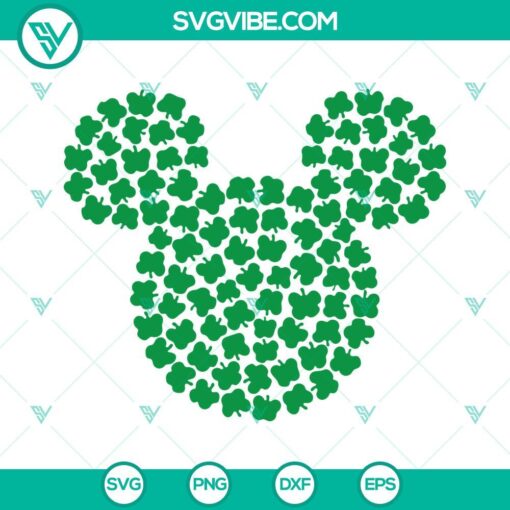 Mickey and Minnie Shamrocks SVG images bundle with four leaf clover designs for instant download, perfect for St. Patrick's Day crafts.
