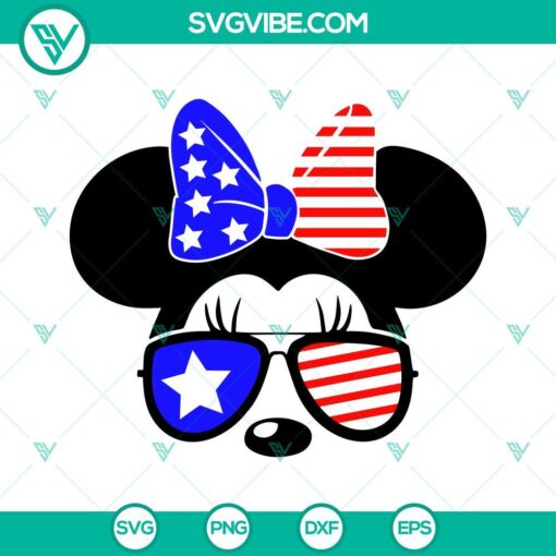 Mickey and Minnie US Flag Sunglasses SVG bundle for 4th of July featuring Disney Mouse characters, patriotic design for download.