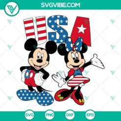 Mickey and Minnie Mouse in USA colors SVG for 4th of July celebration, patriotic Disney characters SVG download.