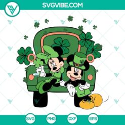 Mickey and Minnie Disney SVG with clover truck design, perfect for St Patrick's Day crafting projects.