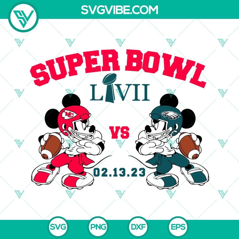 Mickey Eagles Vs Chiefs SVG, Super Bowl LVII 2023 SVG PNG DXF EPS Mickey Eagles vs Chiefs Super Bowl LVII 2023 SVG design with PNG, DXF, EPS formats for digital crafting.