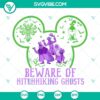 Mickey Ears Haunted Mansion SVG File with Beware Of Hitchhiking Ghosts design, ideal for Halloween craft projects.