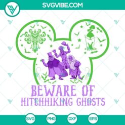 Mickey Ears Haunted Mansion SVG File with Beware Of Hitchhiking Ghosts design, ideal for Halloween craft projects.
