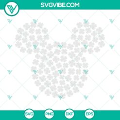 Disney inspired Mickey Mouse ears shamrock SVG with a four-leaf clover design for St. Patrick's Day celebration.