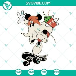 Mickey ghost skateboarding SVG files bundle with Halloween-themed design featuring a ghost riding a skateboard. Perfect for Halloween crafts.