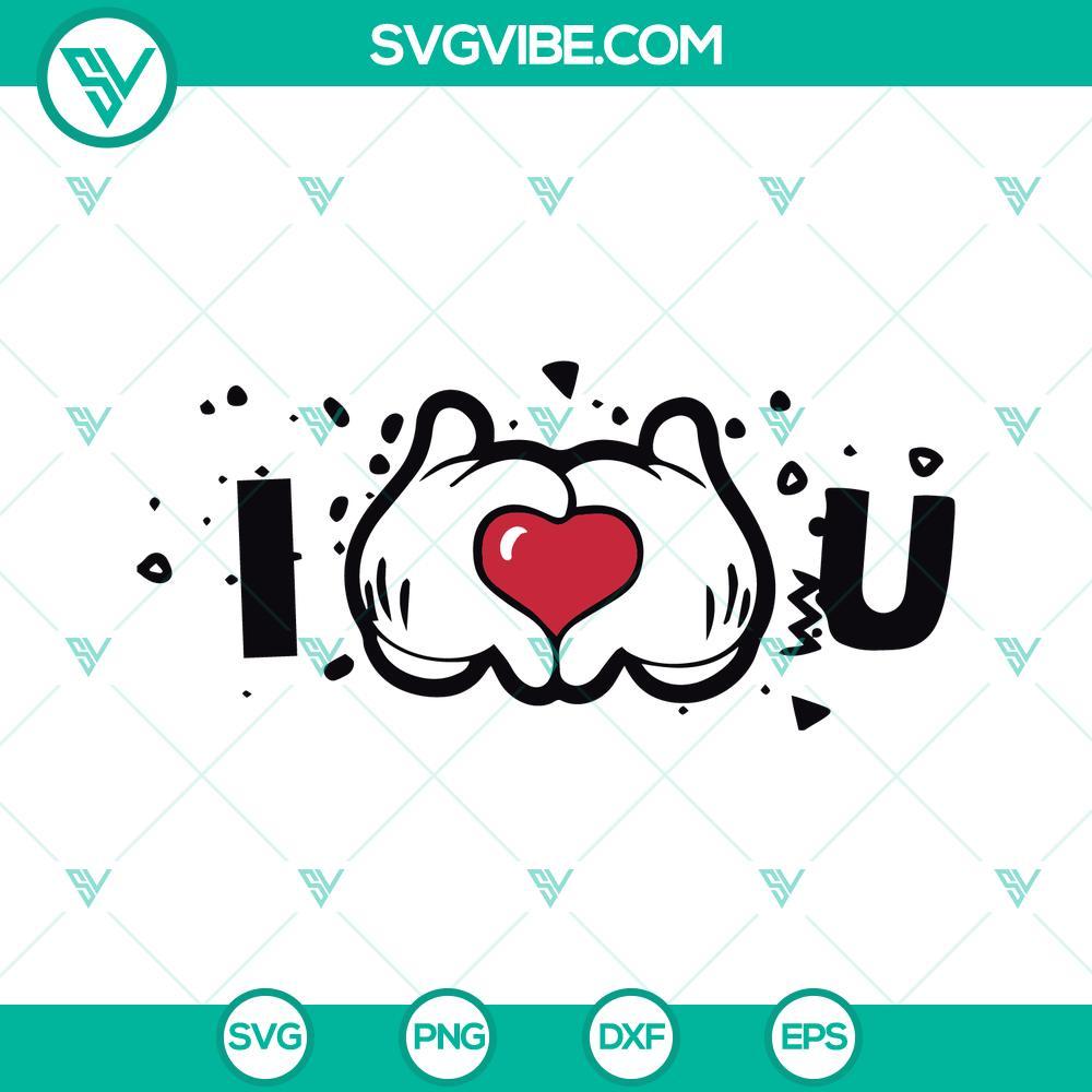 Mickey Hands Love SVG, I Love You SVG, Valentine SVG Mickey hands forming heart shape with "I Love You" text, perfect for Valentine's Day. SVG images with romantic theme.