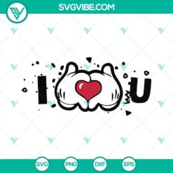 Mickey hands forming heart with "I Love You". Valentine SVG design for digital crafting, ideal for Valentine's Day projects.