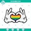 Rainbow heart pride SVG featuring Mickey Mouse hands in LGBT colors, ideal for digital design.
