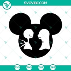 Mickey Head Jack Skellington And Sally SVG Images Bundle for Disney fans, featuring iconic characters in silhouette style. Perfect for crafts.