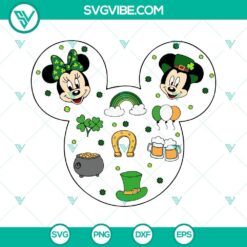 Mickey Mouse St. Patrick's Day SVG featuring lucky Disney mouse head with shamrock patterns. Perfect for St. Patrick's Day DIY projects.