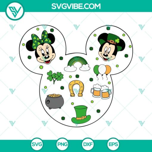Mickey Mouse St. Patrick's Day SVG featuring lucky Disney mouse head with shamrock patterns. Perfect for St. Patrick's Day DIY projects.