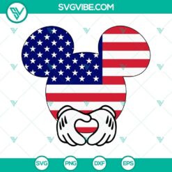 Mickey Head US Flag Heart Sign SVG Files for 4th of July and Freedom Day celebrations. Download patriotic design.