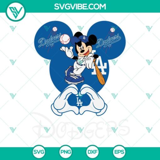 Los Angeles Dodgers themed Mickey Mouse SVG file with Disney love theme design, ideal for crafting projects.