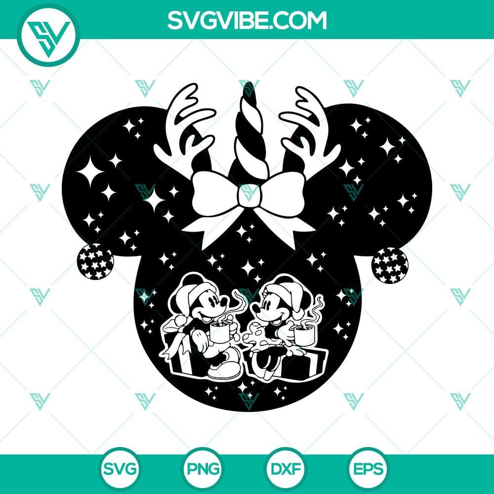 Mickey Minnie Christmas SVG, Christmas Mouse Ears SVG PNG DXF EPS Cricut Mickey Minnie Christmas SVG images featuring festive mouse ears design for download in PNG, DXF, EPS formats.