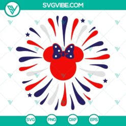 Mickey and Minnie Mouse heads surrounded by fireworks, 4th of July Disney SVG images for digital use.