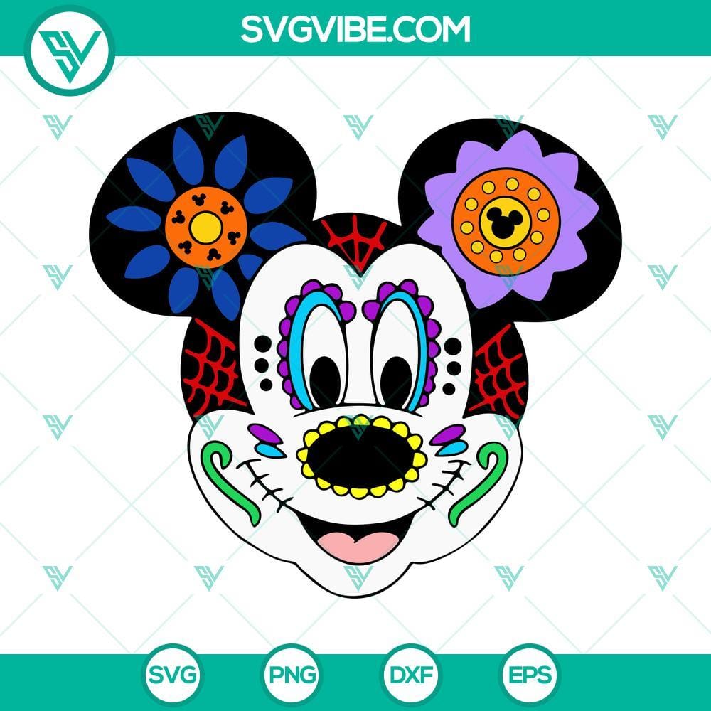 mickey-minnie-mouse-sugar-skull-svg-halloween-svg-mickey-day-of-the-dead-svg-png-dxf-eps-files-10-mockup.jpg Mickey and Minnie Mouse sugar skull SVG download for Halloween with Day of the Dead theme.