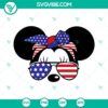 Mickey and Minnie USA flag sunglasses SVG file, perfect for Disney mouse 4th of July celebration. Bold red, white, and blue design.