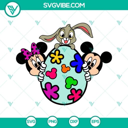 Mickey and Minnie with Easter egg SVG design, Easter bunny SVG download for Easter celebrations.