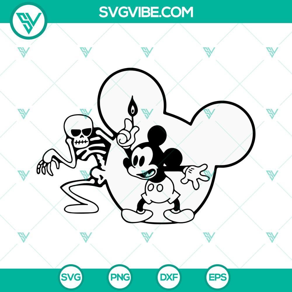 Mickey Mouse And Skeleton SVG, Spooky Halloween Mickey SVG PNG DXF EPS Spooky Halloween Mickey Mouse and Skeleton SVG file for download, featuring Halloween themed design in PNG format.