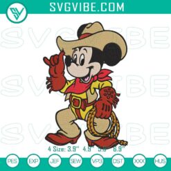 Mickey Mouse cowboy embroidery designs, Disney character file with classic Western theme. Great for crafts and DIY projects.
