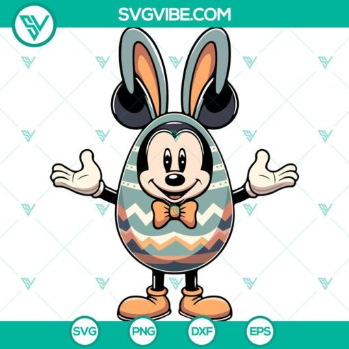 Mickey Mouse Easter eggs SVG images with Mickey Easter Bunny design in PNG, DXF, and EPS formats for crafting.