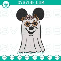 Mickey Mouse floral ghost Halloween embroidery designs for cute spooky Disney patterns, great for Halloween crafting.