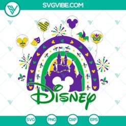 Mickey Mouse Mardi Gras SVG featuring Disney character in festive Mardi Gras outfit, ideal for 2024 celebration. PNG EPS DXF files included.