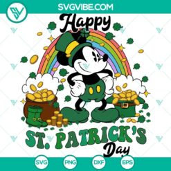 St Patrick's Day Mickey Mouse rainbow shamrock SVG design for Cricut, celebrating the holiday with festive charm.