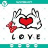Mickey and Minnie Valentine's SVG files with heart hands design, perfect for Valentine's Day crafting projects.