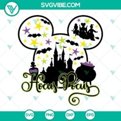 Mickey Mouse Hocus Pocus SVG download with magic castle and Halloween elements for Halloween crafts and decorations.