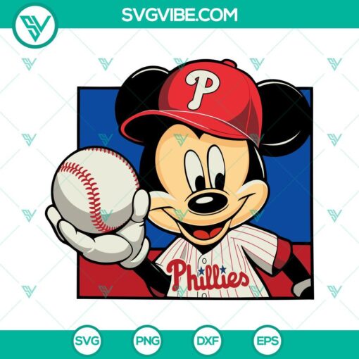 Mickey Mouse Philadelphia Phillies baseball SVG design for crafting projects, PNG DXF EPS formats included.